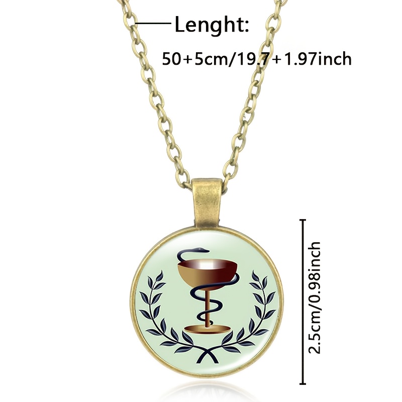 Teal Metal Classic Round Base Necklace with Green Pattern